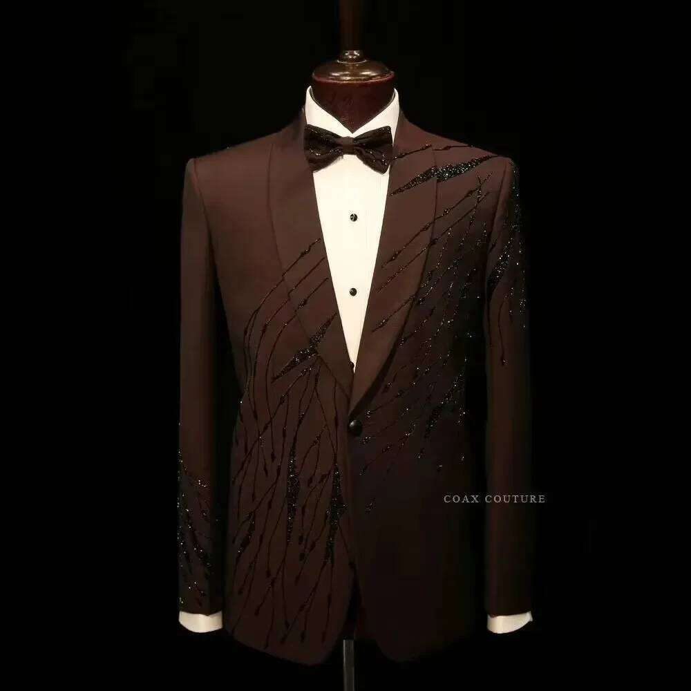 High End Men'S Formal Wear - Braune Hochwertige Formelle Herrenanzüge mit Perlen