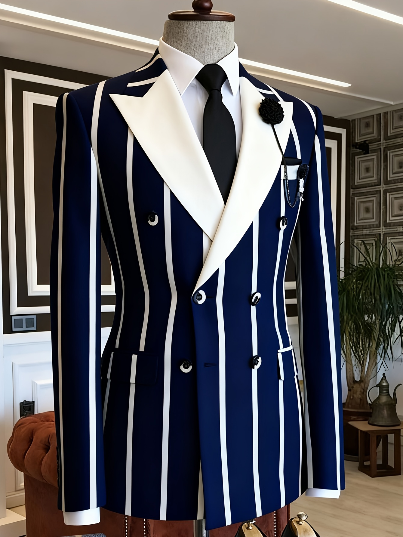 Men Formal Wear Outfits - Herren Slim Fit Business-Blazer, Doppelreihig, Marineblau,