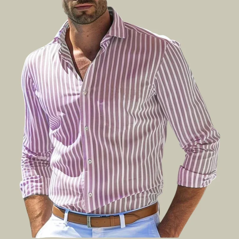 Y2K Formal Wear Men - Herren Slim-Fit Hemd mit gestreiftem Revers,