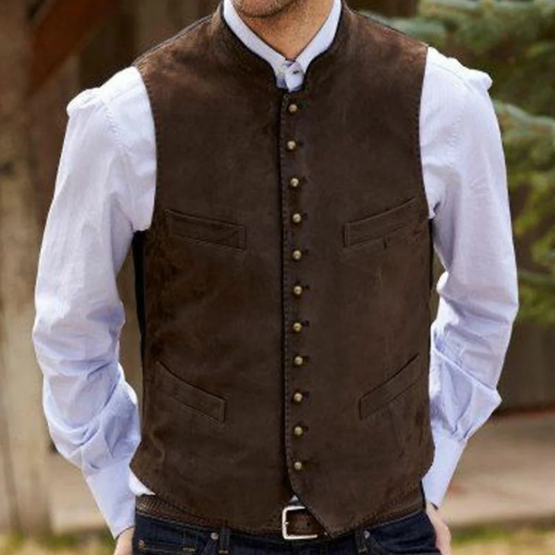 Men Formal Wear Outfits - Herrenweste aus kaffeefarbenem Wildleder und Samt