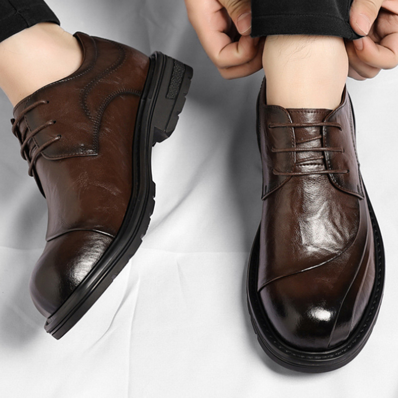 Formal Wear For Men In Wedding - Braune, glänzende, echte Lederschuhe mit Schnürung,