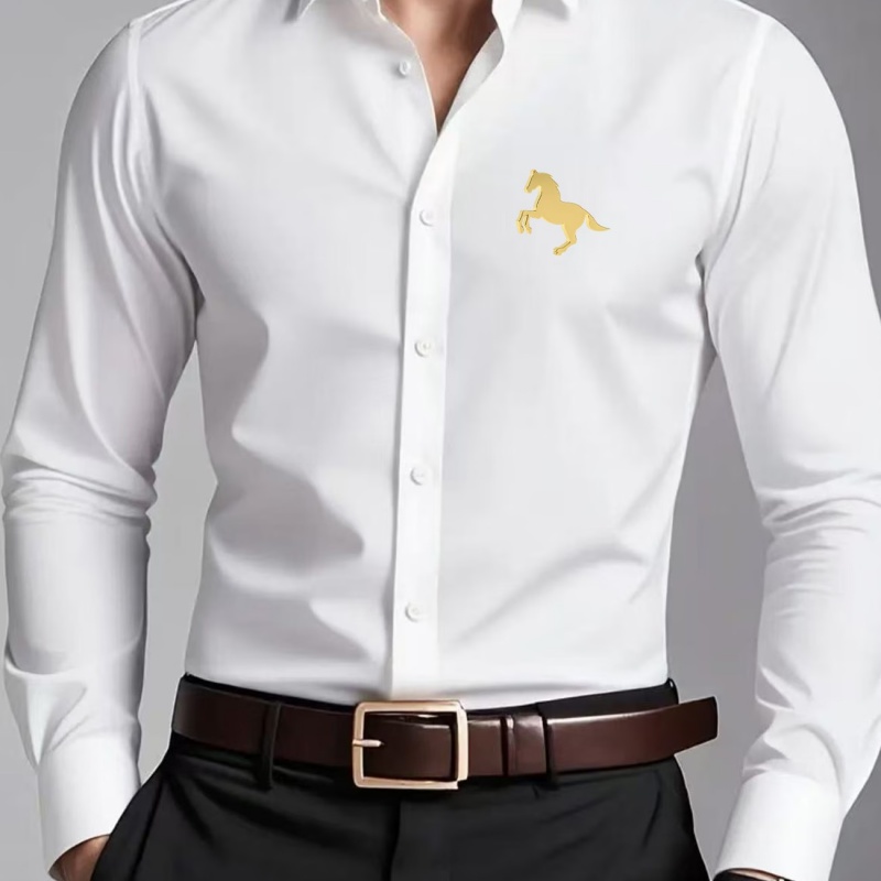 Men Formal Wear Shop - Elegante Herrenhemden mit goldenem Pferde-Logo-Print, Slim