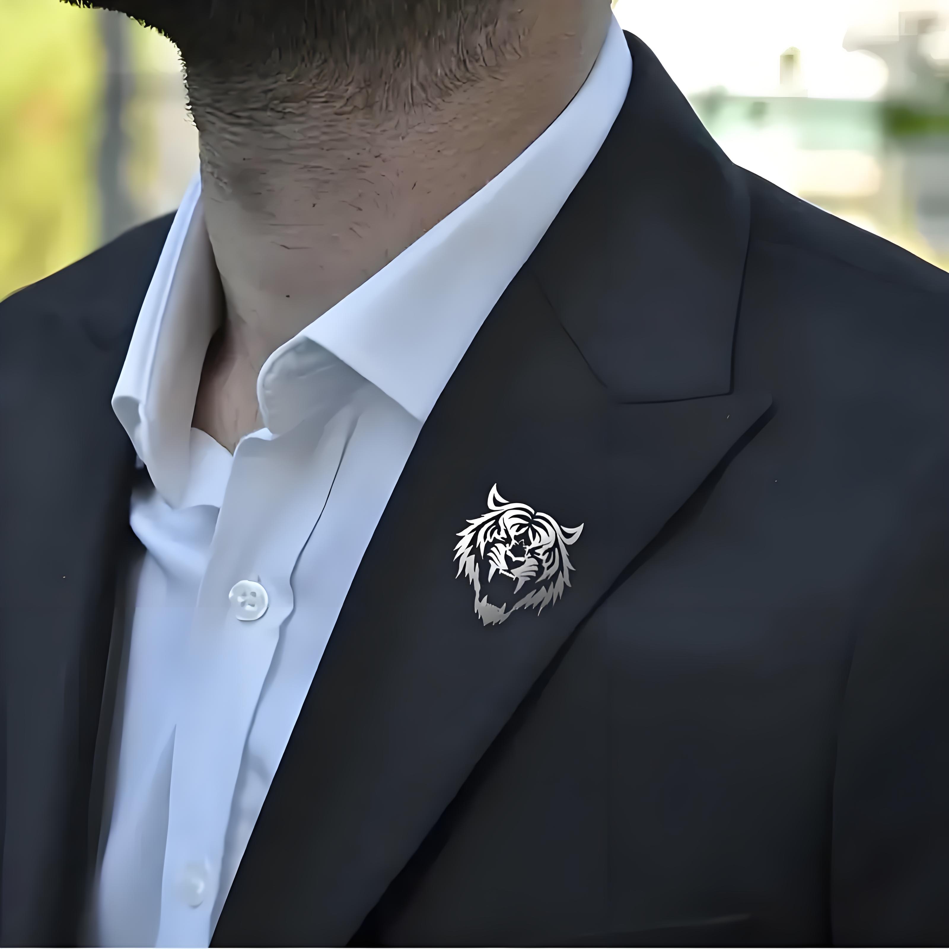 Tuxedo Lapel Pin - Herren-Anstecknadel mit Tigerkopf aus Edelstahl, Brosche