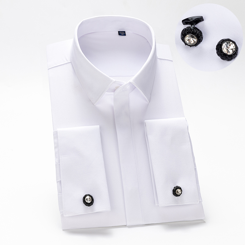 High End Men'S Formal Wear - Herrenhemd mit französischen Manschettenknöpfen, lange Ärmel,