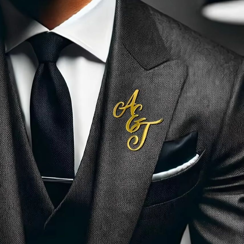 Tuxedo Lapel Pin - Benutzerdefinierte Monogramm Initial Name Edelstahl Anstecknadel