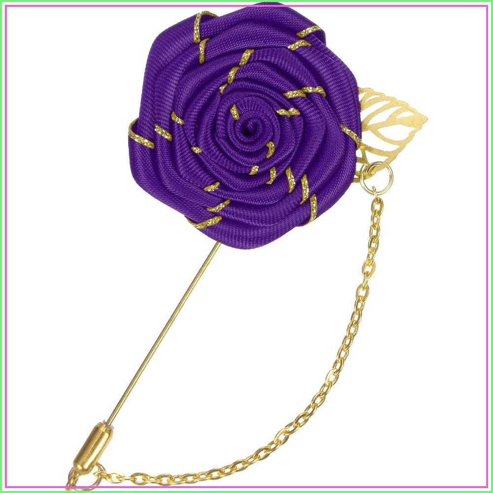 Tuxedo Lapel Pin - Rosen-Brosche mit Goldblatt, Stoffrosen-Blumenbrosche, Rosenblüten-Anstecknadel für