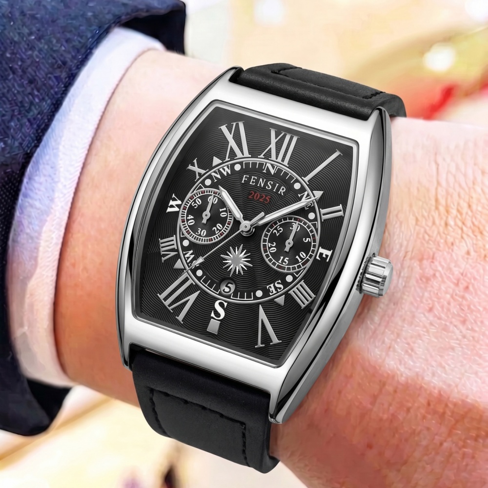 High End Men'S Formal Wear - Hochwertige Herrenuhr mit tonnenförmigem Quarzwerk, Vintage-Zifferblatt